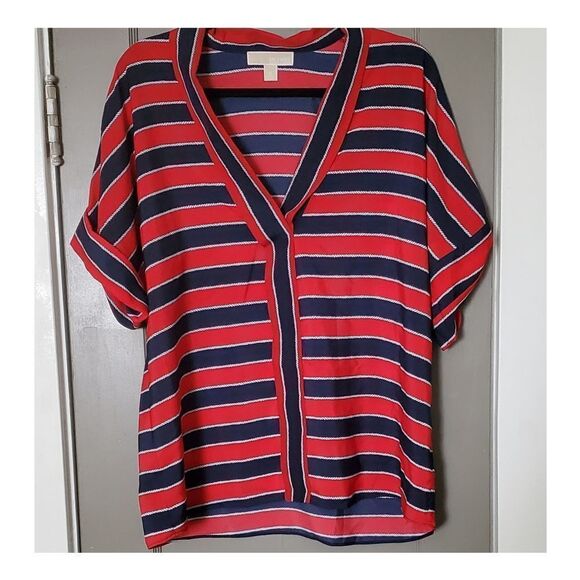 NWOT MICHAEL Michael Kors Nautical Rope Print Blouse with Rolled Sleeve Detail - Picture 2 of 8